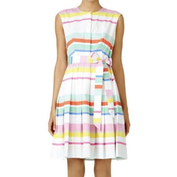 Kate Spade Rainbow Striped Pleated Skirt Sleeveless Dress Sz 12 - Picture 1 of 2